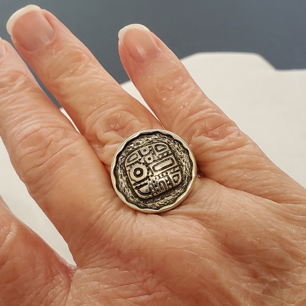 Silpada Aztec Mosaic Oxidized Sterling Silver Ring Approx.  Size 7 - Picture 12 of 15